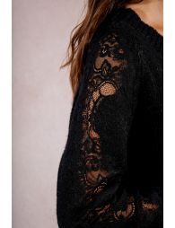 Openwork lace sleeve sweater