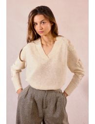 Openwork lace sleeve sweater