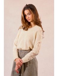 Openwork lace sleeve sweater