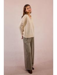 Openwork lace sleeve sweater