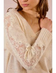 Openwork lace sleeve sweater