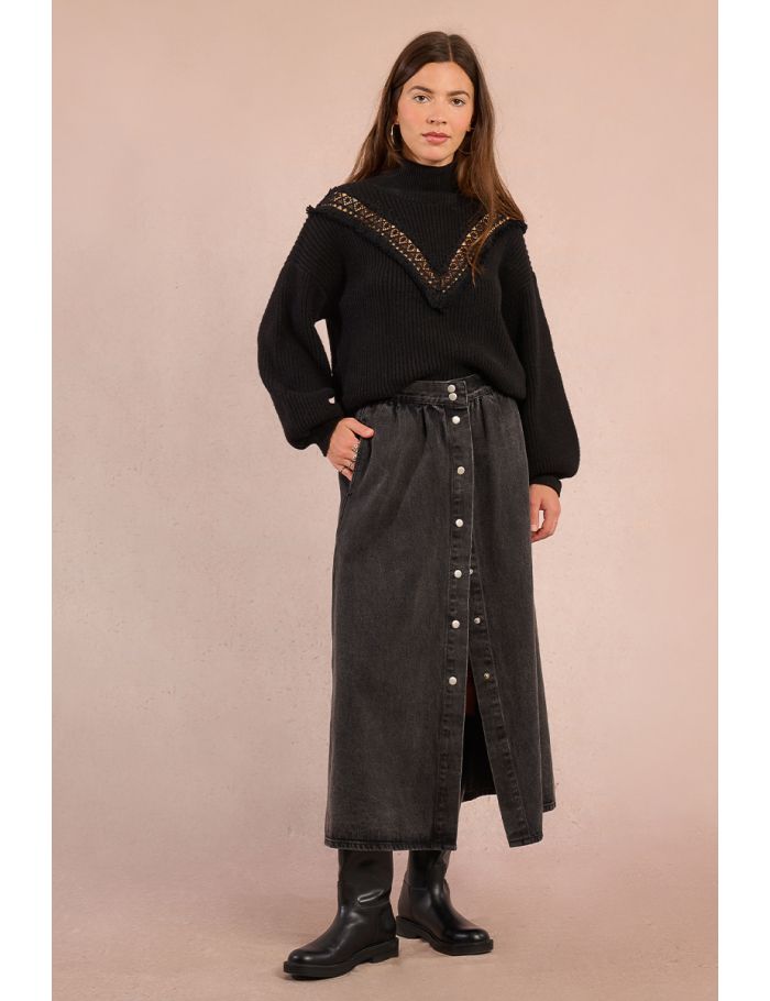 Longue jupe en denim brut