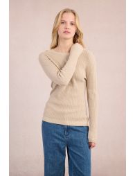 Cable knit, buttoned shoulder tab
