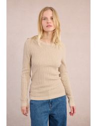 Cable knit, buttoned shoulder tab
