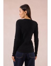 Cable knit, buttoned shoulder tab
