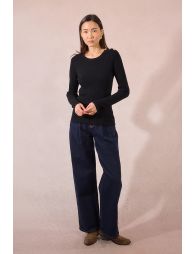 Cable knit, buttoned shoulder tab