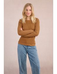 Cable knit, buttoned shoulder tab