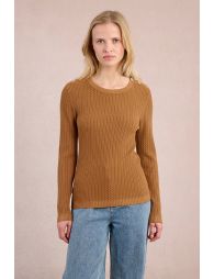 Cable knit, buttoned shoulder tab