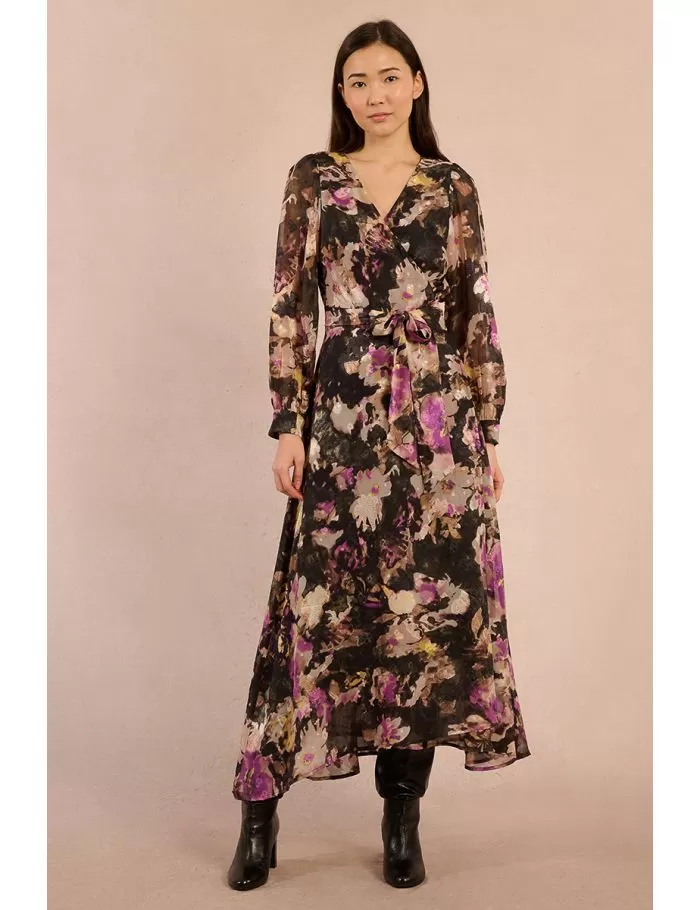 Robe longue portefeuille en semi-transparence