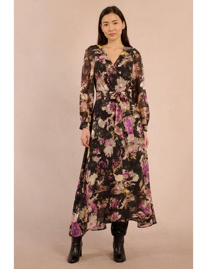 Vestido largo con estampado y lazada