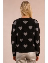 Knitted sweater with heart pattern