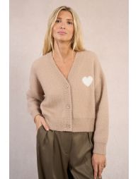 Knitted cardigan, heart print