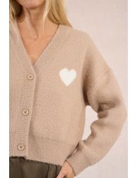 Knitted cardigan, heart print