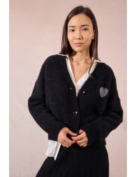 Knitted cardigan, heart print