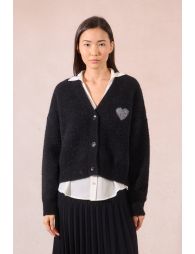 Knitted cardigan, heart print