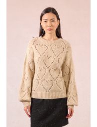 Openwork sweater with heart pattern