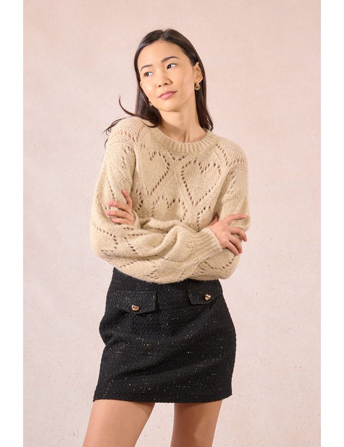 Openwork sweater with heart pattern