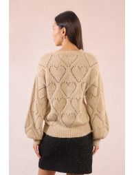 Openwork sweater with heart pattern