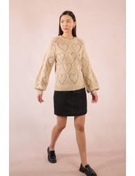 Openwork sweater with heart pattern