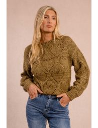Openwork sweater with heart pattern