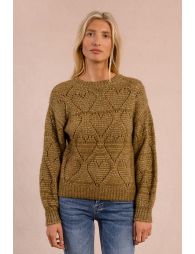 Openwork sweater with heart pattern