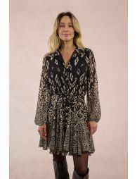 Vestido corto de manga larga con estampado y volantes