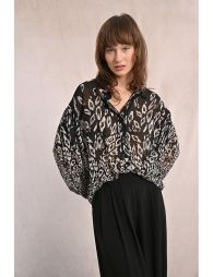 Blusade manga abullonada con estampado y lazada
