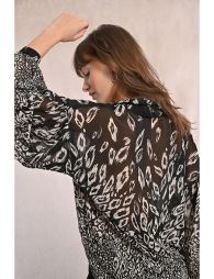Blusade manga abullonada con estampado y lazada