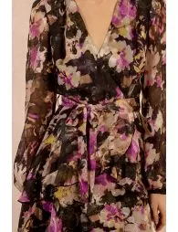 Robe courte portefeuille, en voile imprimée