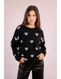 Knitted sweater with heart pattern