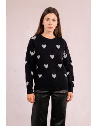 Knitted sweater with heart pattern