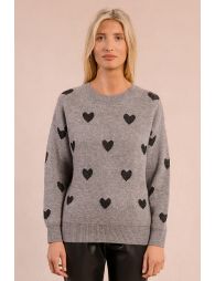 Knitted sweater with heart pattern