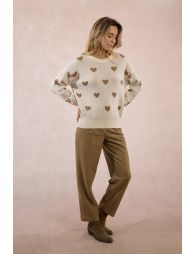 Knitted sweater with heart pattern