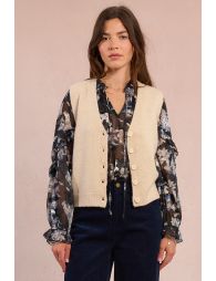 Sleeveless knit cardigan studded with sequins
