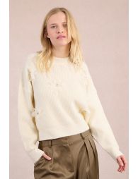Pull en maille, fleurs fantaisies