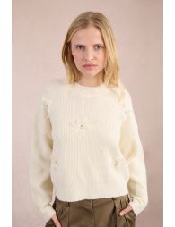 Pull en maille, fleurs fantaisies