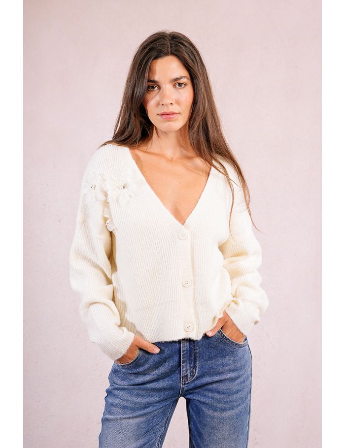 Knitted cardigan, fancy flowers