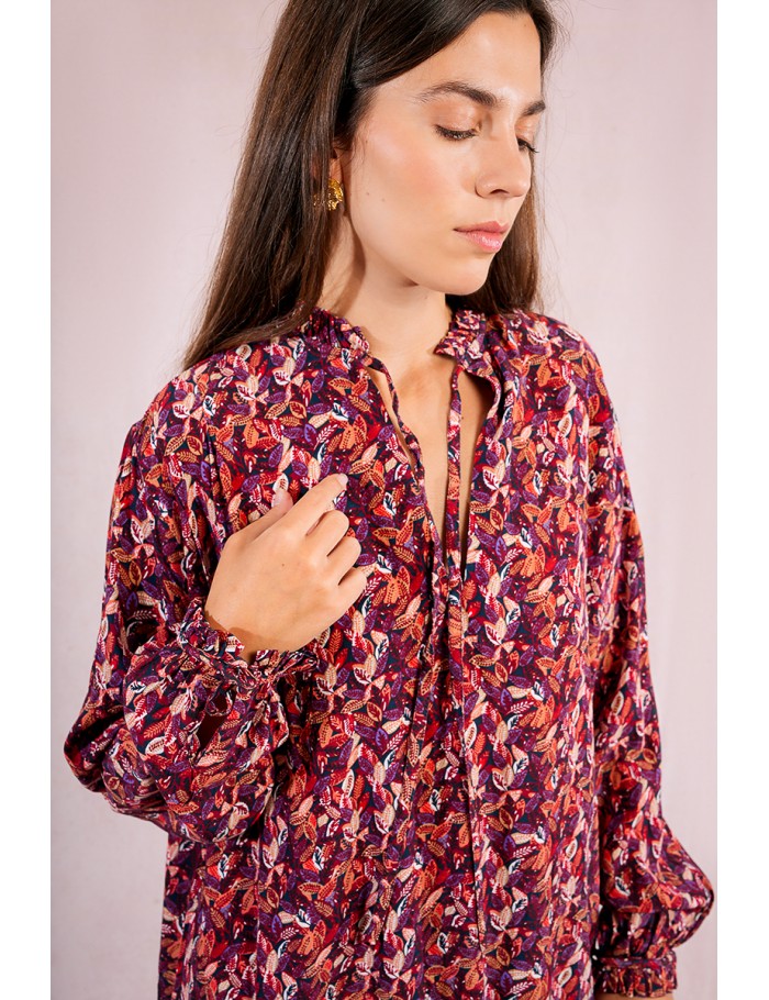 Camisa  de manga larga abullonada detalle pliegues