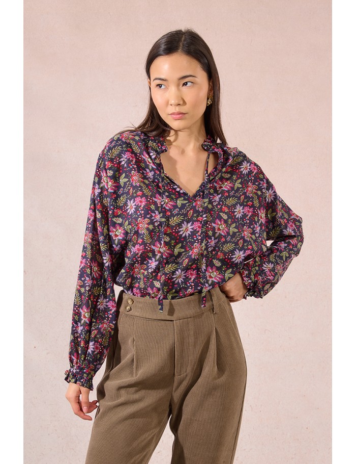 Blouse semi-transparente, imprimé fleuri