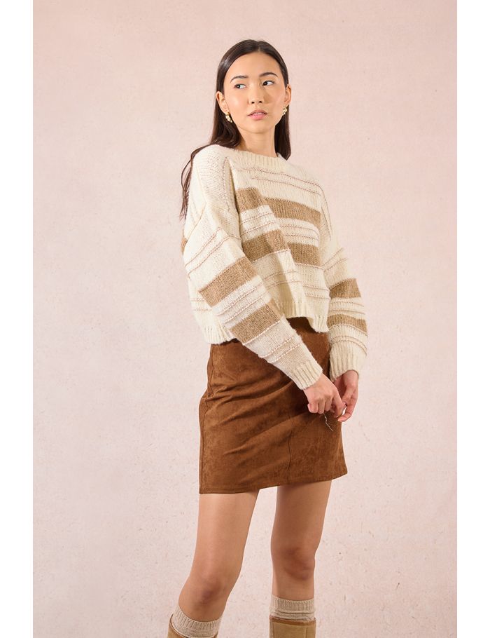 Pull crop en maille rayée