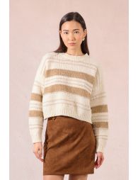 Pull crop en maille rayée