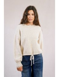 Sweatshirt-style knitted sweater, lace edge