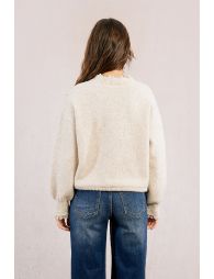 Sweatshirt-style knitted sweater, lace edge