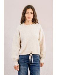 Sweatshirt-style knitted sweater, lace edge