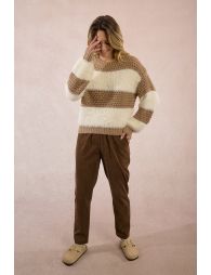 Striped sweater in bi-material