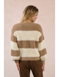 Striped sweater in bi-material