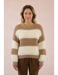 Striped sweater in bi-material