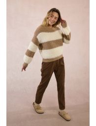 Striped sweater in bi-material