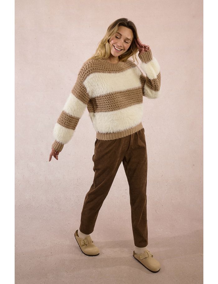 Striped sweater in bi-material