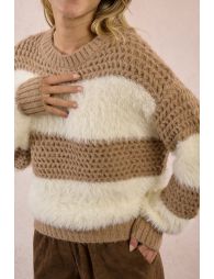 Striped sweater in bi-material